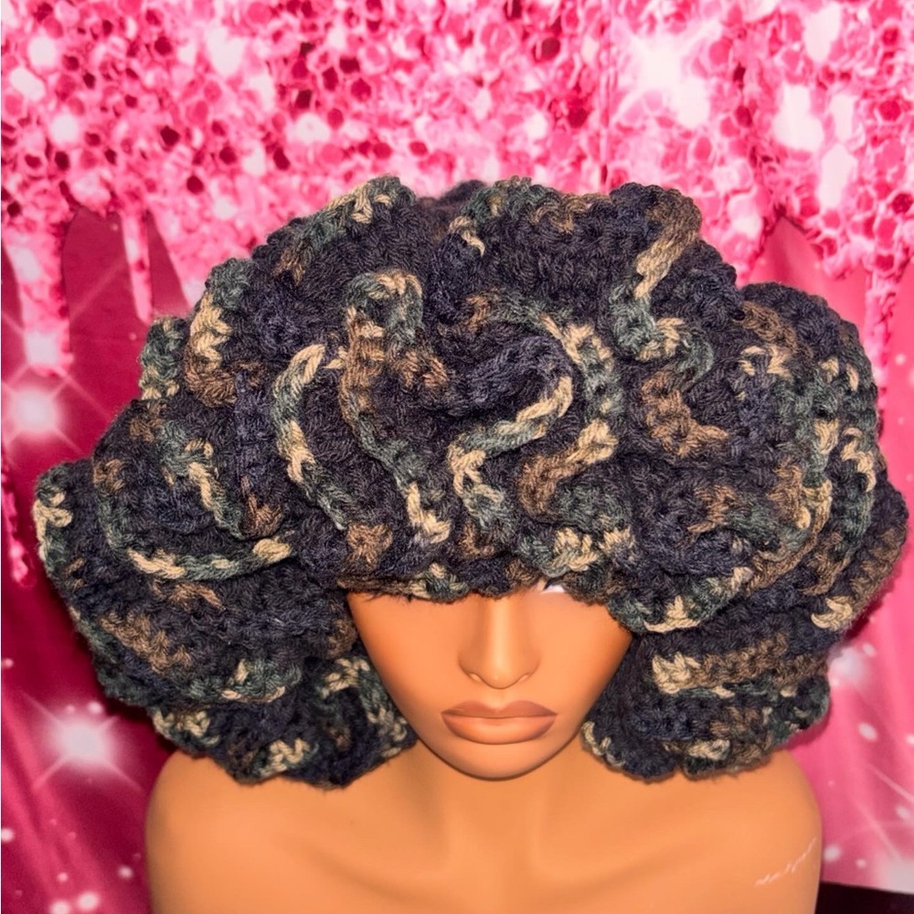 Chunky Crochet Hat in Black and Brown